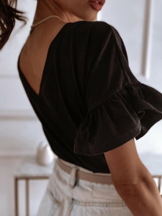 Bluzka dwustronna z falbankowym rękawem czarna - BOCCA