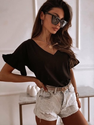 Bluzka dwustronna z falbankowym rękawem czarna - BOCCA