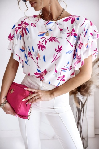 Bluzka z falbankowym rękawem w kwiaty - XANA