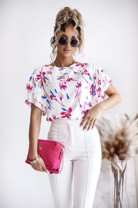 Bluzka z falbankowym rękawem w kwiaty - XANA