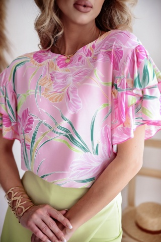 Bluzka z falbankowym rękawem w kwiaty - XANA