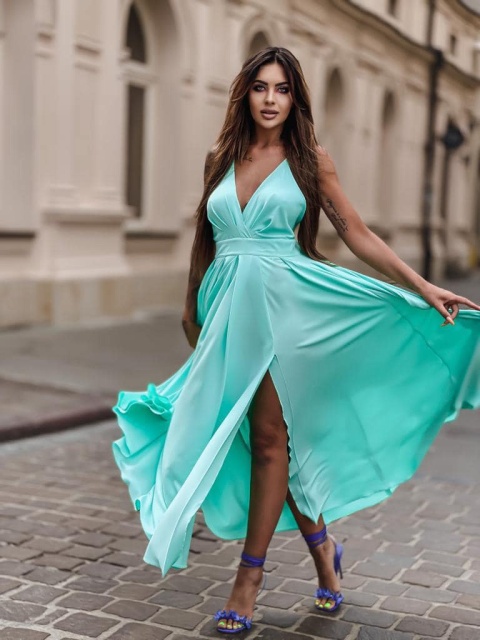 Długa sukienka BRASIL miętowa - SEMPRE