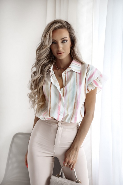 Koszula z krótkim rękawem w pastelowe paseczki - XANA