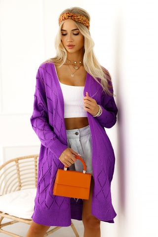 Ażurowy kardigan w romby fioletowy - ME GUSTA