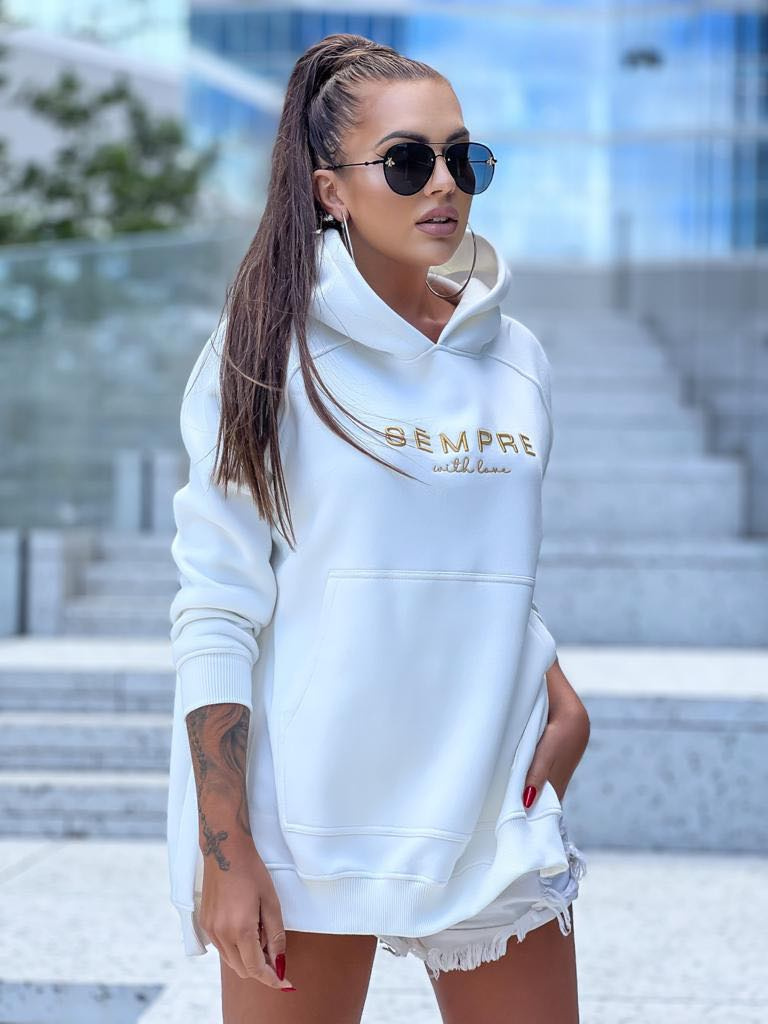 Bluza SARA LOGO śmietankowa ze złotym napisem - SEMPRE