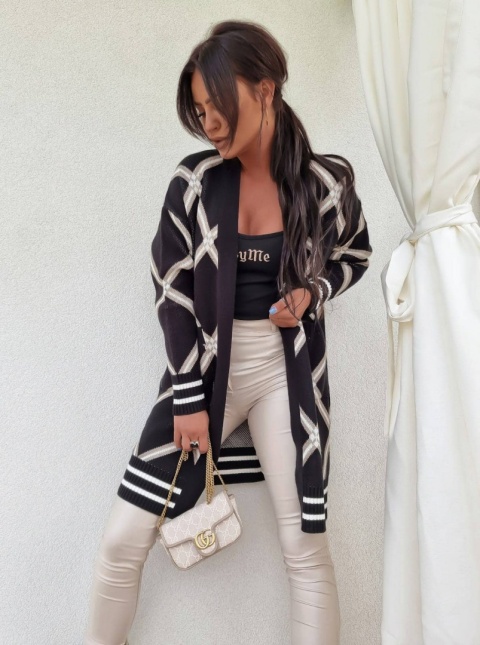 Długi kardigan z domieszką wełny ELEGANT STYLE czarny - BY ME