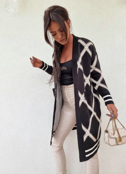 Długi kardigan z domieszką wełny ELEGANT STYLE czarny - BY ME