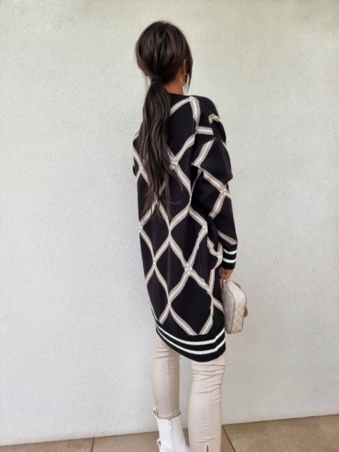 Długi kardigan z domieszką wełny ELEGANT STYLE czarny - BY ME