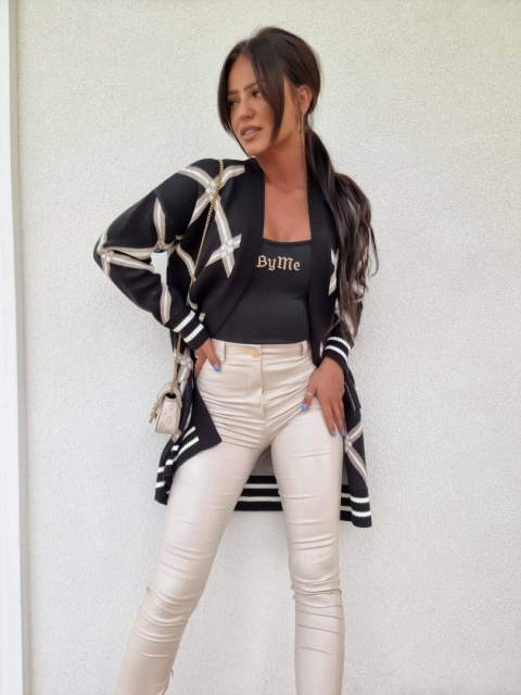 Długi kardigan z domieszką wełny ELEGANT STYLE czarny - BY ME