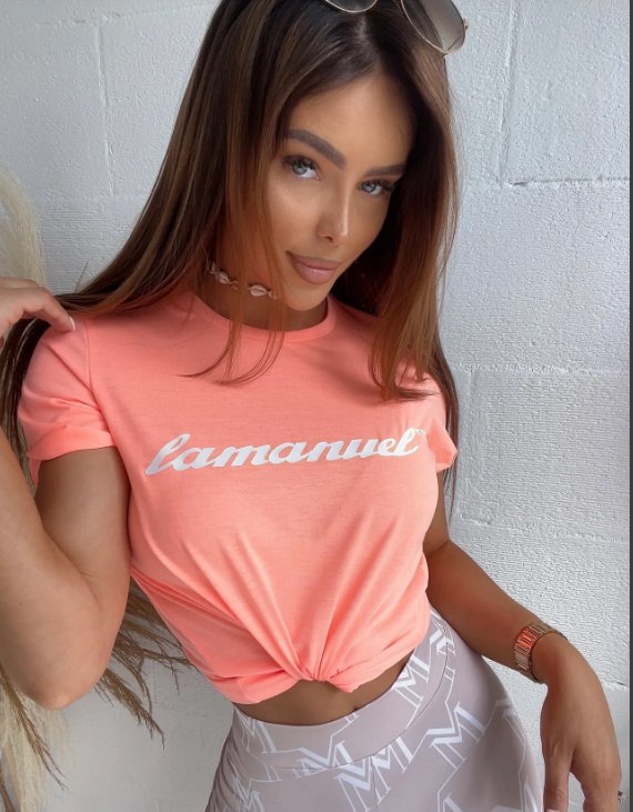 T-shirt w neonowym kolorze RACE łosoś - La Manuel