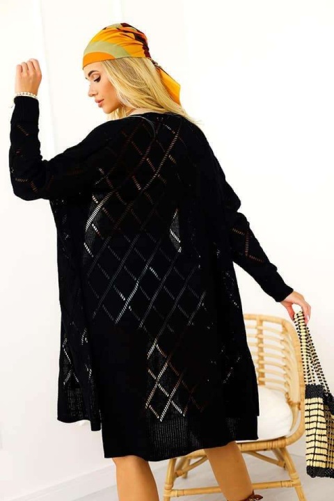 Ażurowy kardigan w romby czarny - ME GUSTA