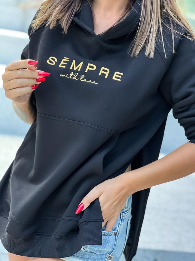 Bluza SARA LOGO czarna ze złotym napisem - SEMPRE Bluza SARA LOGO czarna ze złotym napisem - SEMPRE