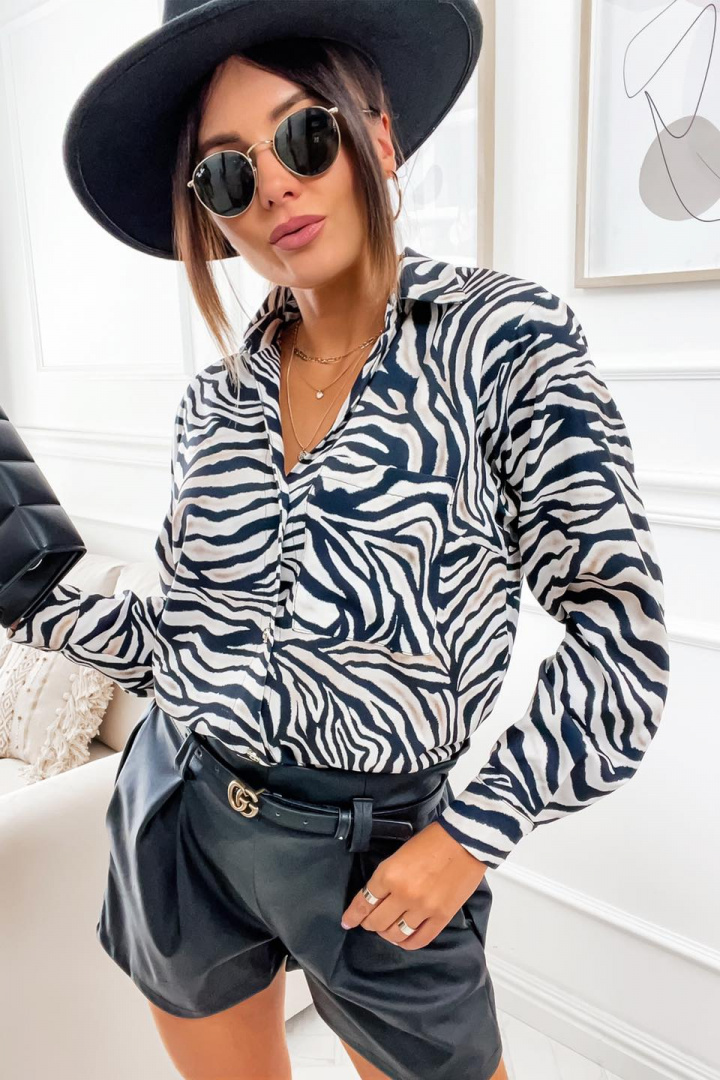 Bluzka koszulowa POCKET beżowa zebra - JOLMAR