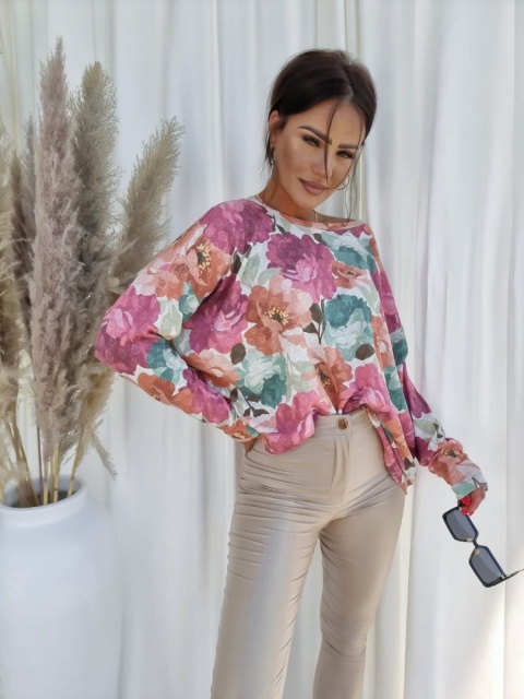 Bluzka o kroju oversize w kwiaty FIORI - BY ME