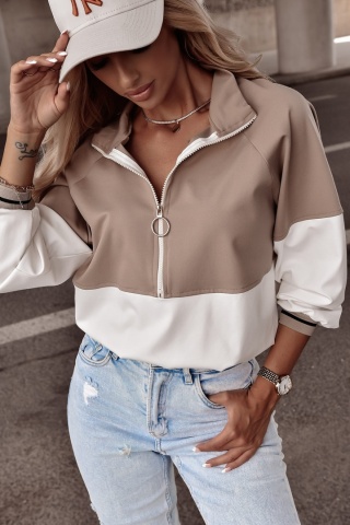 Dwukolorowa bluza z suwakiem i troczkami - XANA