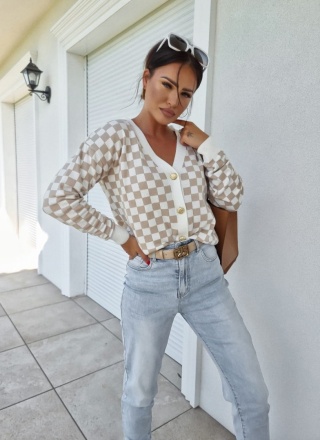 Kardigan beżowa szachownica - BY ME