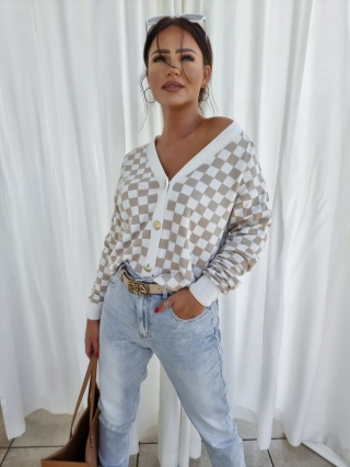 Kardigan beżowa szachownica - BY ME