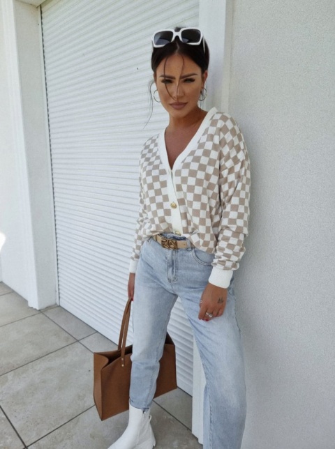 Kardigan beżowa szachownica - BY ME