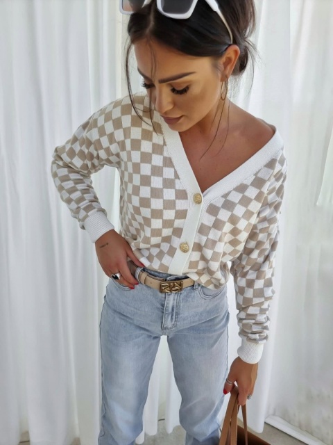 Kardigan beżowa szachownica - BY ME