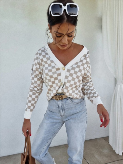 Kardigan beżowa szachownica - BY ME