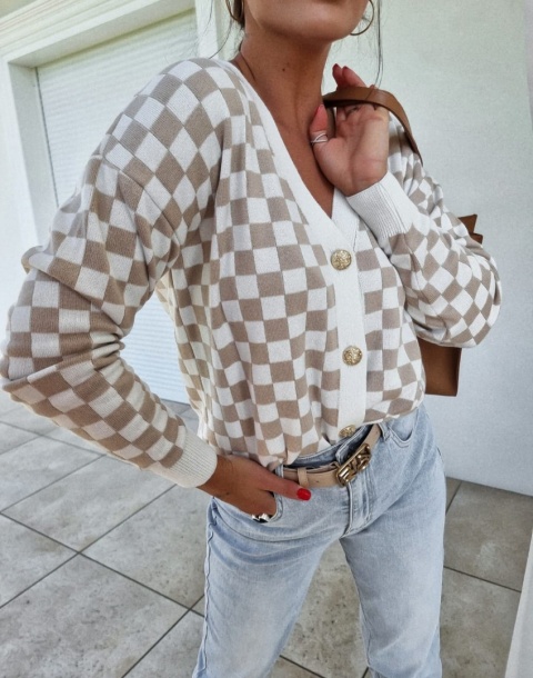 Kardigan beżowa szachownica - BY ME