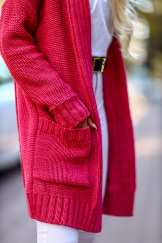 Kardigan o grubym splocie fuksja - ME GUSTA