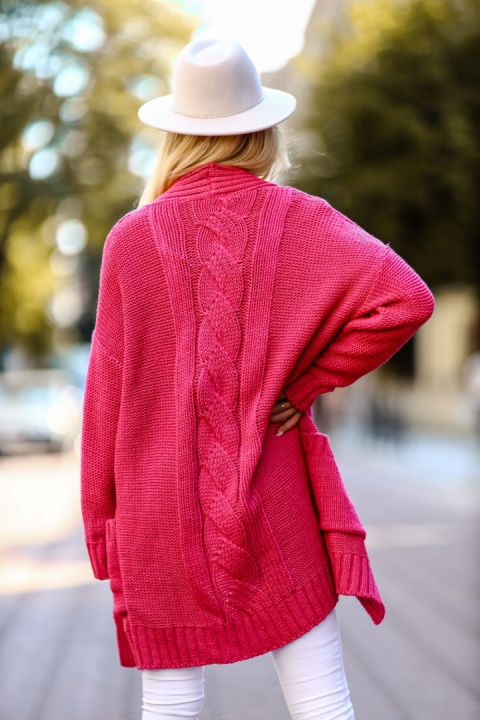 Kardigan o grubym splocie fuksja - ME GUSTA