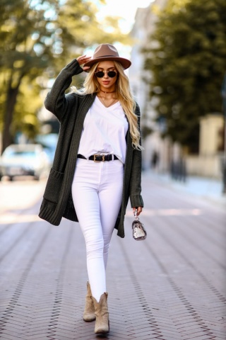 Kardigan o grubym splocie khaki - ME GUSTA