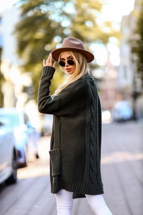 Kardigan o grubym splocie khaki - ME GUSTA