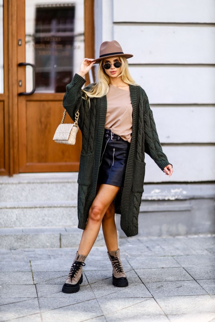 Kardigan w warkocze khaki - ME GUSTA Kardigan w warkocze khaki - ME GUSTA