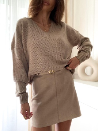 Klasyczna spódniczka zamszowa beżowa - BOCCA