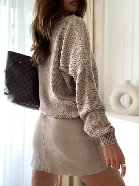 Klasyczna spódniczka zamszowa beżowa - BOCCA