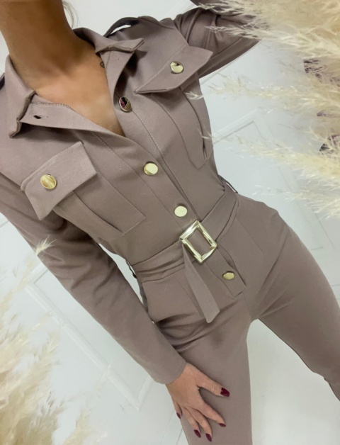 Kombinezon z pagonami AGATHA beżowy - AGATHA FASHION