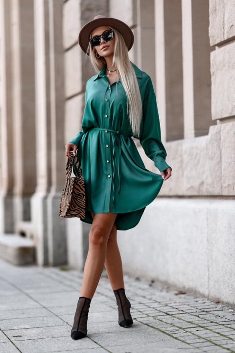 Koszulowa sukienka na guziki butelkowa zielona - ME GUSTA