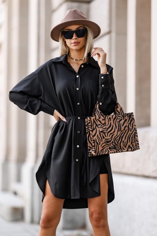 Koszulowa sukienka na guziki czarna - ME GUSTA