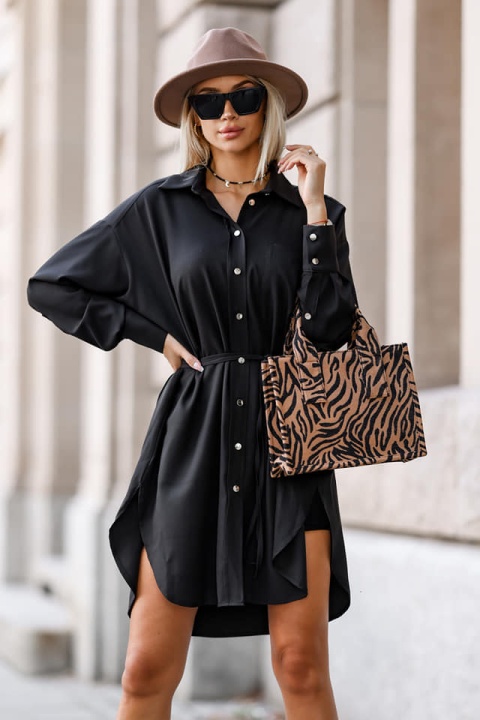 Koszulowa sukienka na guziki czarna - ME GUSTA