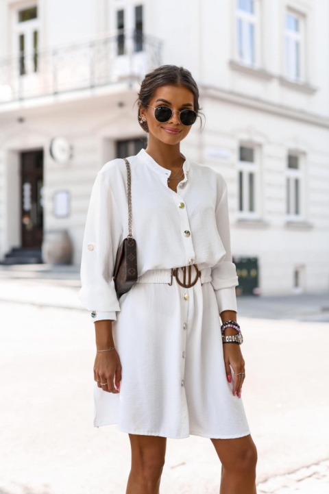 Sukienka z paskiem ELITTE ecru - LA MONNE