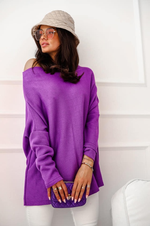 Sweter z łódkowym dekoltem FLAMINGO fiolet - ME GUSTA