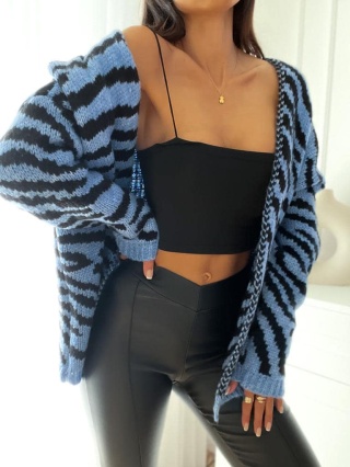 Sweterek narzutka ZEBRA niebieski - BOCCA