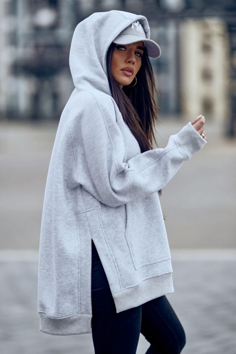 Bluza oversize z kapturem JODIE szary melanż - ME GUSTA