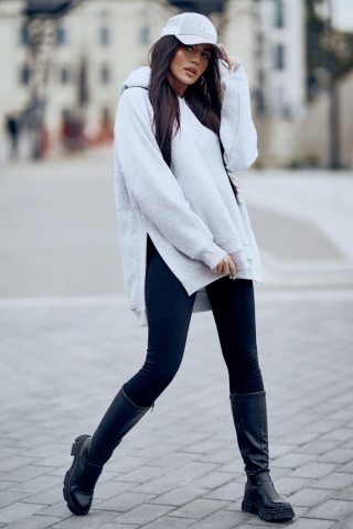 Bluza oversize z kapturem JODIE szary melanż - ME GUSTA