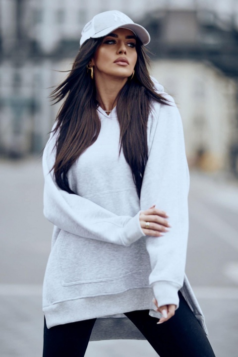 Bluza oversize z kapturem JODIE szary melanż - ME GUSTA