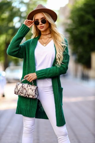 Kardigan o grubym splocie zielony - ME GUSTA