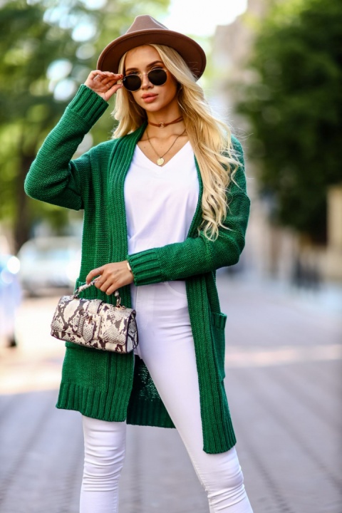 Kardigan o grubym splocie zielony - ME GUSTA