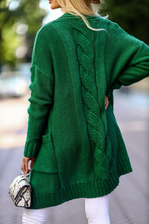 Kardigan o grubym splocie zielony - ME GUSTA