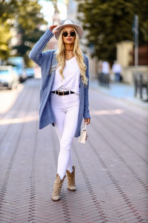 Kardigan o grubym splocie niebieski - ME GUSTA