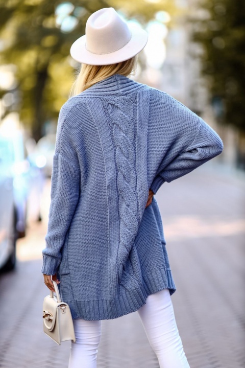 Kardigan o grubym splocie niebieski - ME GUSTA
