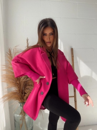 Płaszcz z domieszką wełny ETERNAL fuksja - LA MANUEL