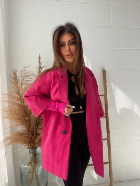 Płaszcz z domieszką wełny ETERNAL fuksja - LA MANUEL