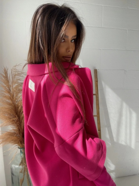 Płaszcz z domieszką wełny ETERNAL fuksja - LA MANUEL